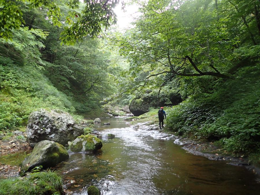 いったん渓そうが穏やかになった　二口山塊　大行沢